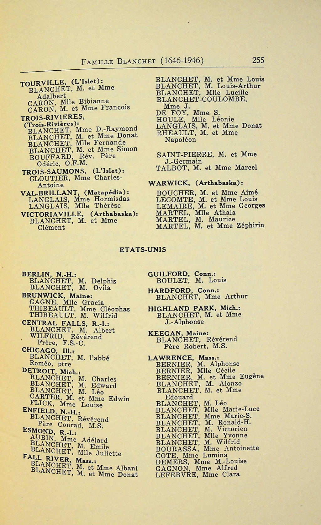 Digitized Famille Blanchet Canada et Etats Unis 1646-1946