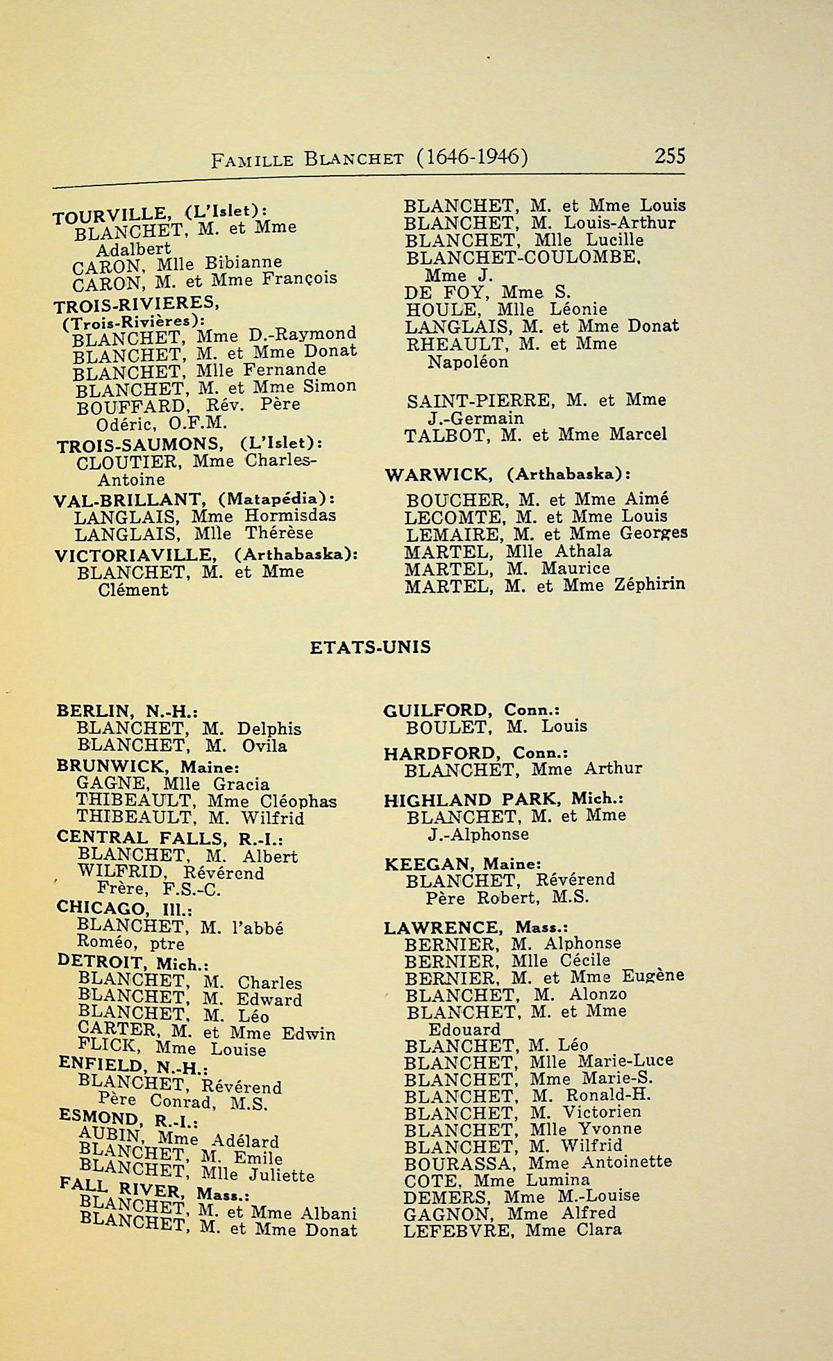 Digitized Famille Blanchet Canada et Etats Unis 1646-1946